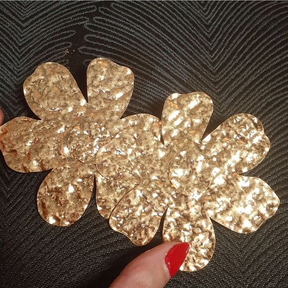 Zara Nwot Goldtone Floral Maxi Statement Earrings - Picture 8 of 12